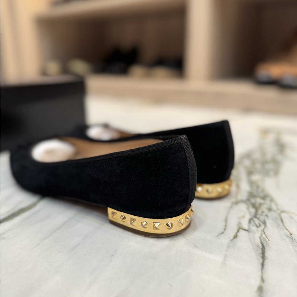 J. Crew Black Suede Ballet Flats with Gold Studded Heel.Size 9 1/2 Made in italy - Picture 2 of 16